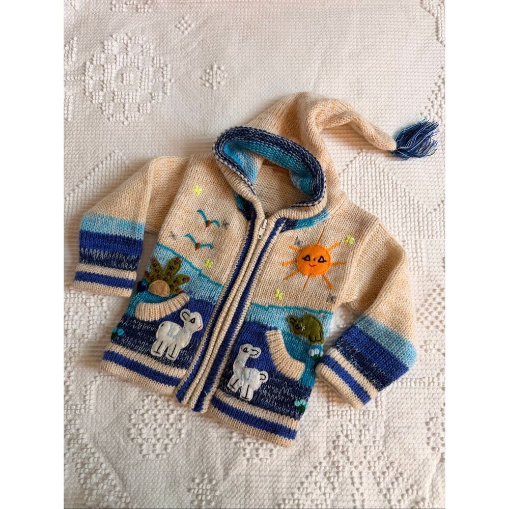 Handmade‎ Artisan Baby Knit Hoodie Sweater 12 Months